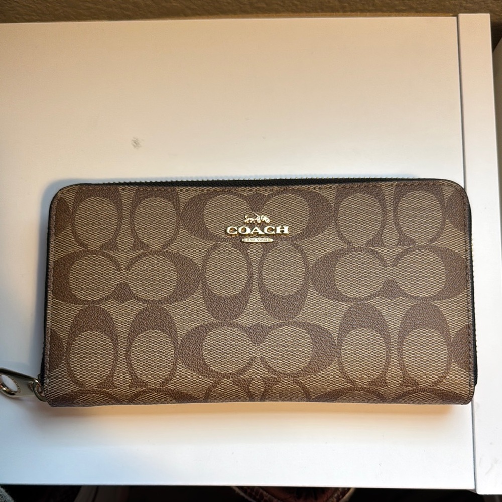 Coach Tan Monogram Zip Wallet